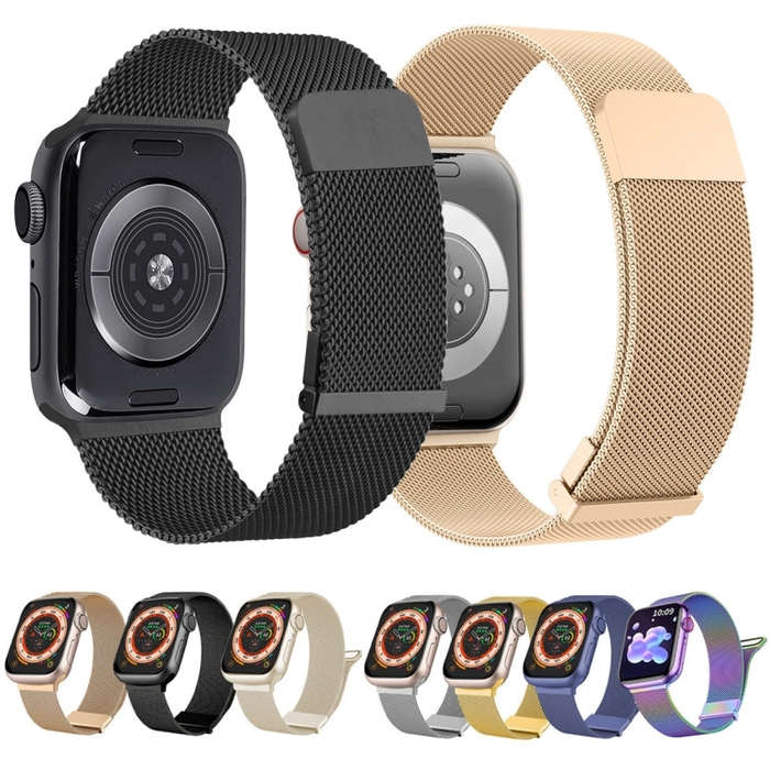 For Apple Watch 2 42mm Milan Double Magnetic Steel Mesh Watch Band(Starlight Color)