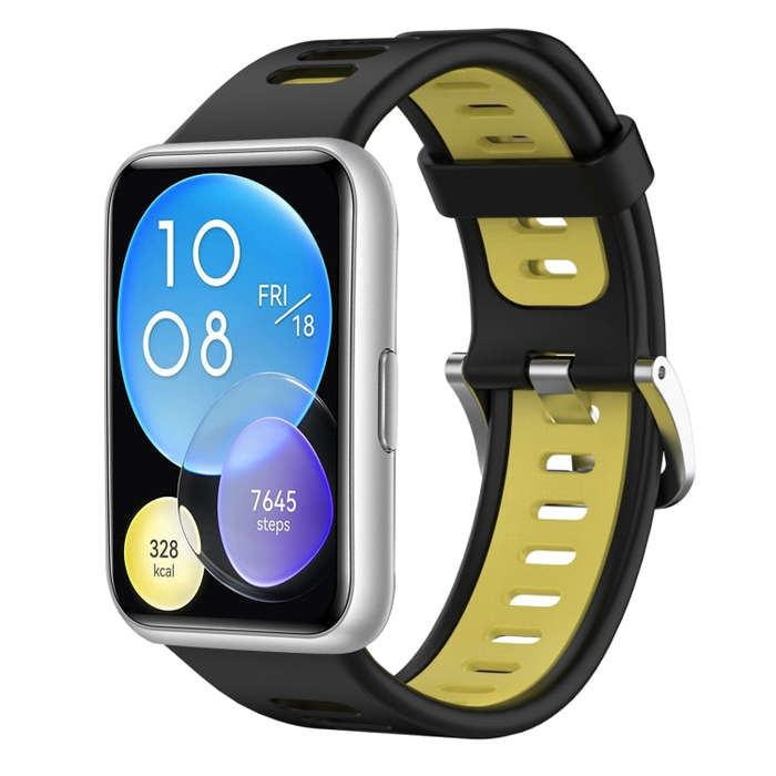 For Huawei Watch Fit Two-Color Silicone Watch Band(Black+Yellow)
