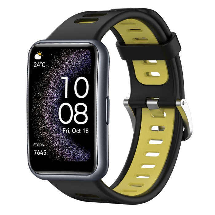 For Huawei Watch Fit Special Edition Two-Color Silicone Watch Band(Black+Yellow)