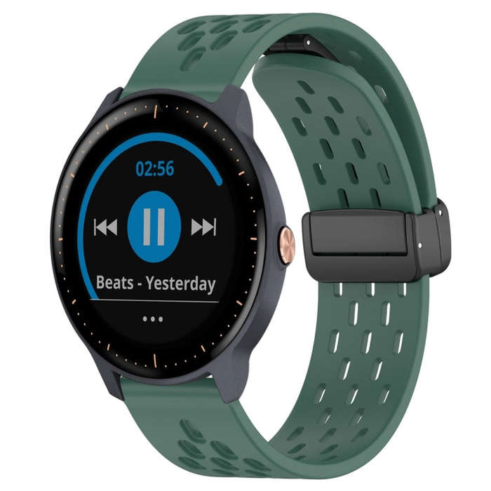 For Garmin Vivoactive3 Music 20mm Folding Magnetic Clasp Silicone Watch Band(Dark Green)