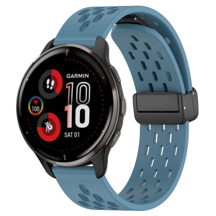 For Garmin Venu 2 Plus 20mm Folding Magnetic Clasp Silicone Watch Band(Blue)