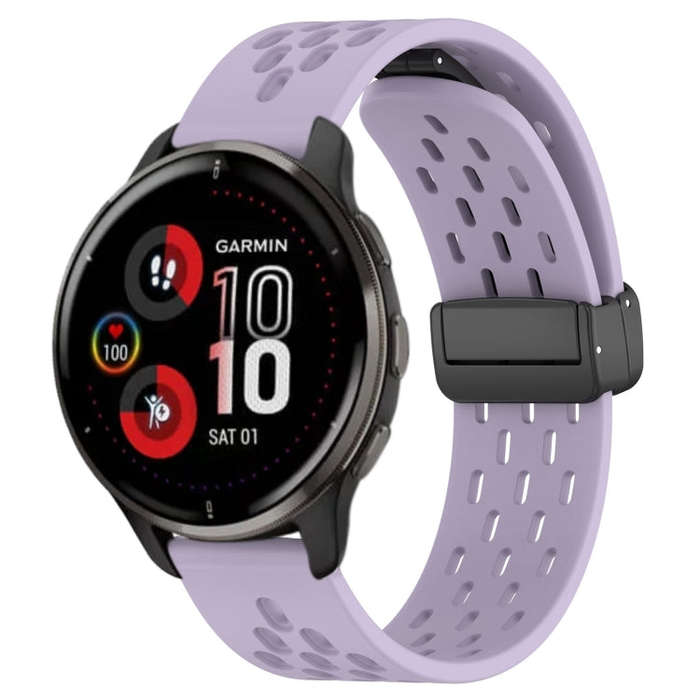 For Garmin Venu 2 Plus 20mm Folding Magnetic Clasp Silicone Watch Band(Purple)