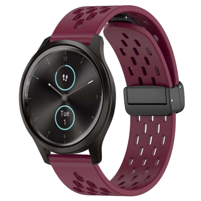 For Garmin VivoMove Style 20mm Folding Magnetic Clasp Silicone Watch Band(Wine Red)