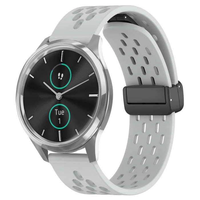 For Garmin VivoMove Luxe 20mm Folding Magnetic Clasp Silicone Watch Band(Light Grey)