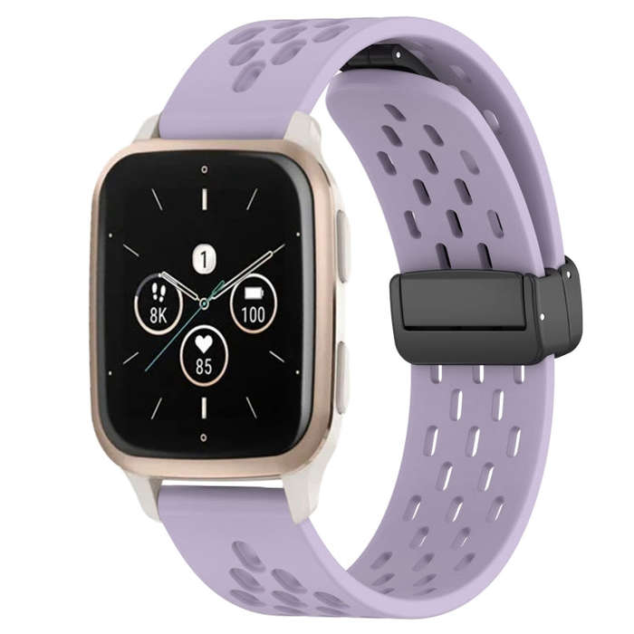 For Garmin Forerunner Sq2 20mm Folding Magnetic Clasp Silicone Watch Band(Purple)