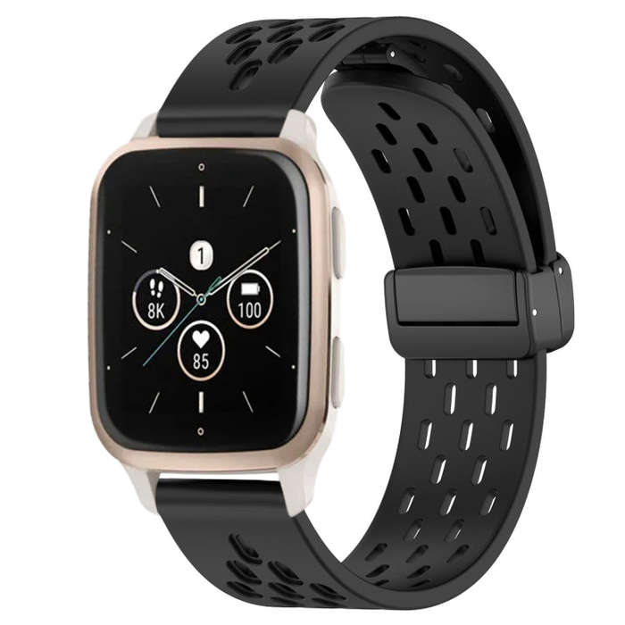 For Garmin Forerunner Sq2 Music 20mm Folding Magnetic Clasp Silicone Watch Band(Black)