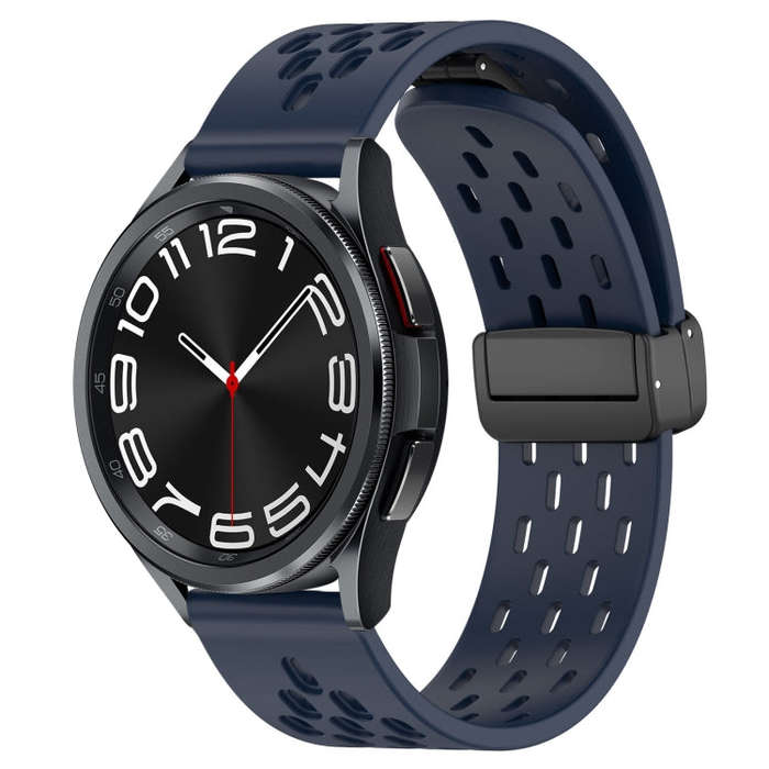 For Samsung Galaxy Watch 6 Classic 47mm 20mm Folding Magnetic Clasp Silicone Watch Band(Midnight ...