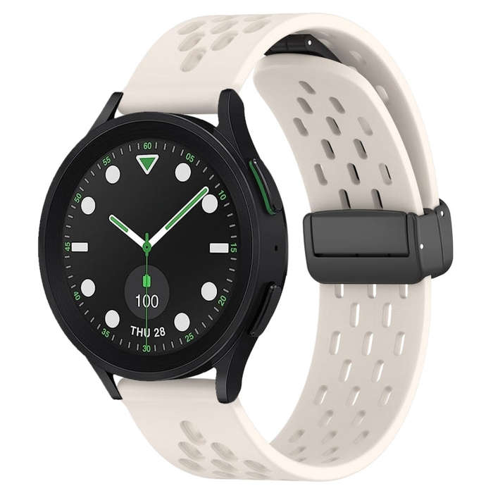 For Samsung Galaxy watch 5 Golf Edition 20mm Folding Magnetic Clasp Silicone Watch Band(Starlight...