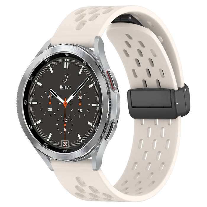 For Samsung  Galaxy Watch 4 Classic 46mm 20mm Folding Magnetic Clasp Silicone Watch Band(Starligh...
