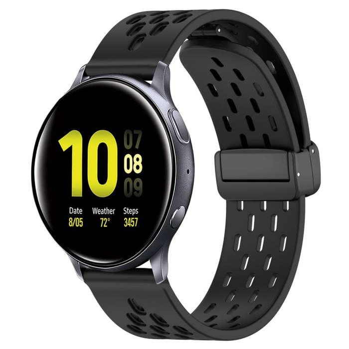 For Samsung Galaxy Watch Active 2 44mm 20mm Folding Magnetic Clasp Silicone Watch Band(Black)