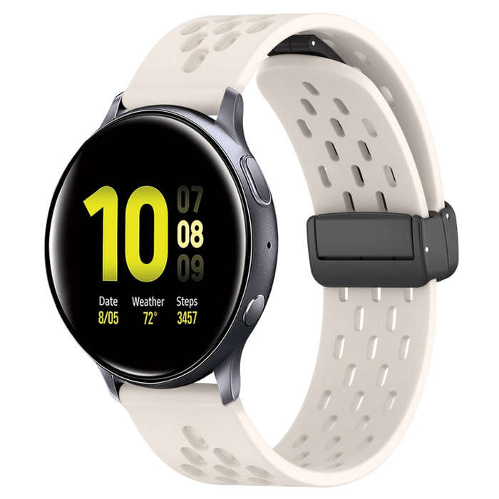 For Samsung Galaxy Watch Active 2 44mm 20mm Folding Magnetic Clasp Silicone Watch Band(Starlight ...