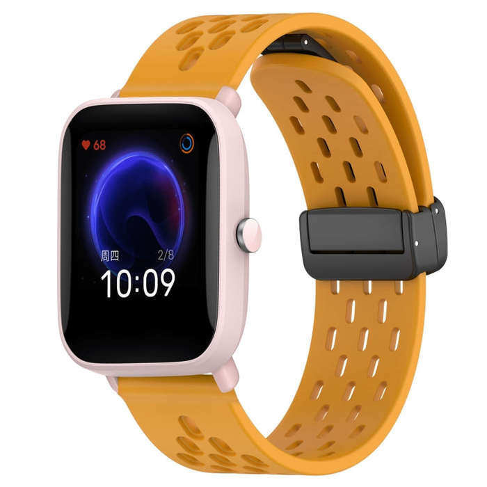 For Amazfit Pop Pro 20mm Folding Magnetic Clasp Silicone Watch Band(Yellow)