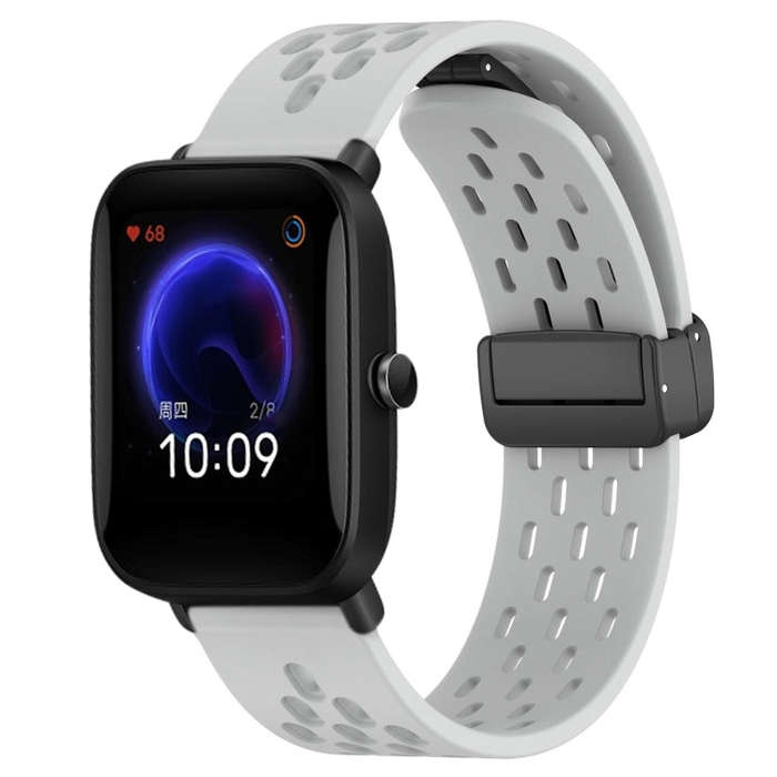 For Amazfit Pop 20mm Folding Magnetic Clasp Silicone Watch Band(Light Grey)