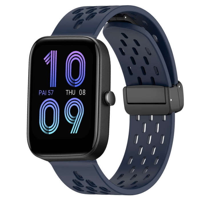 For Amazfit Bip3 20mm Folding Magnetic Clasp Silicone Watch Band(Midnight Blue)