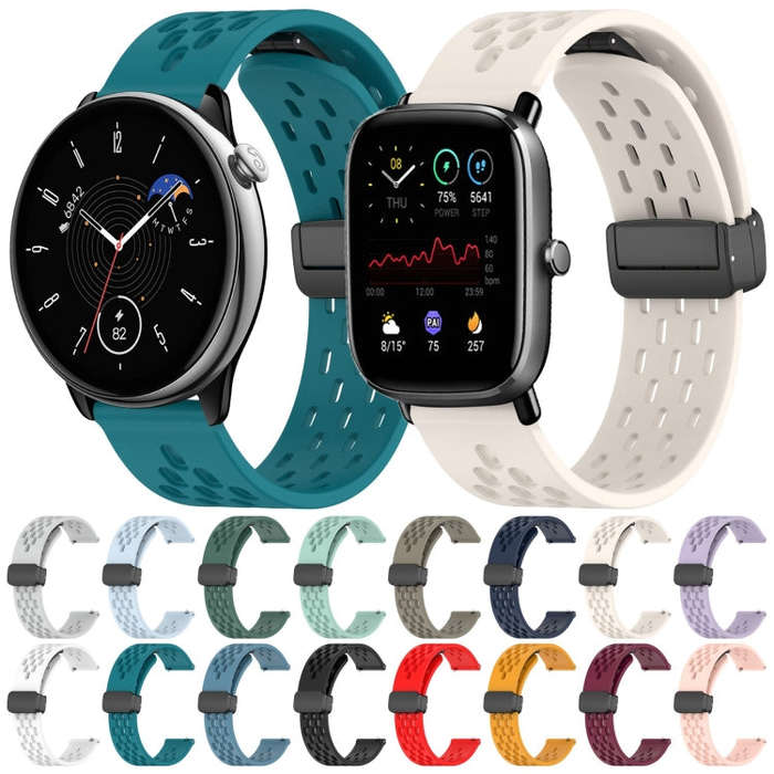 For Amazfit Pop 20mm Folding Magnetic Clasp Silicone Watch Band(Dark Green)