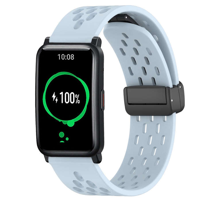 For Honor Watch ES 20mm Folding Magnetic Clasp Silicone Watch Band(Light Blue)