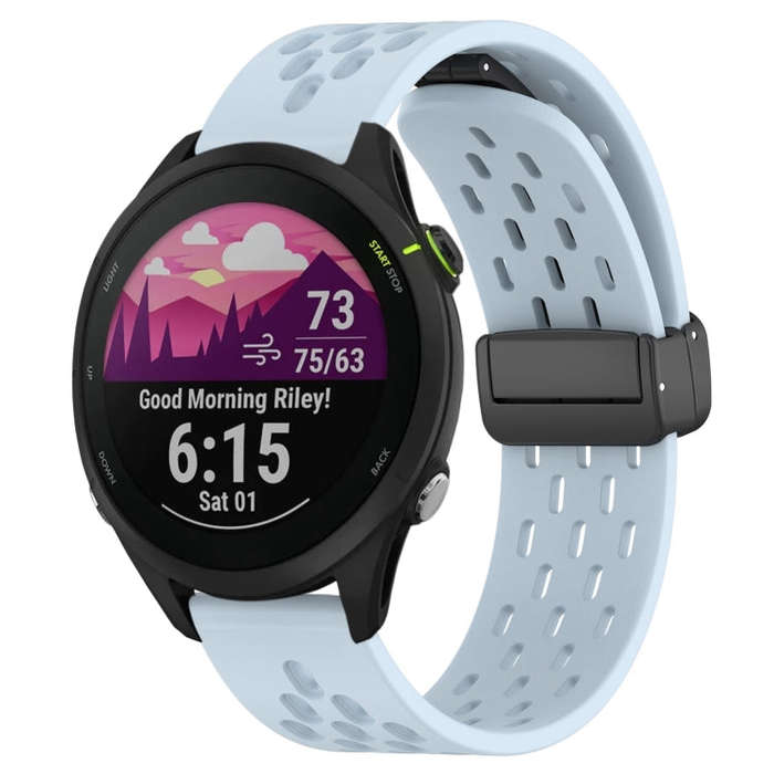 For Garmin Forerunner 255 Music 22mm Folding Magnetic Clasp Silicone Watch Band(Light Blue)
