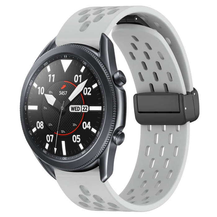 For Samsung Galaxy Watch3 45mm 22mm Folding Magnetic Clasp Silicone Watch Band(Light Grey)