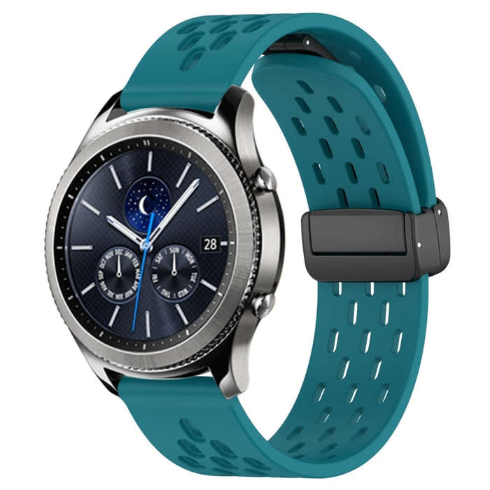 For Samsung Gear S3 Classic 22mm Folding Magnetic Clasp Silicone Watch Band(Hidden Green)