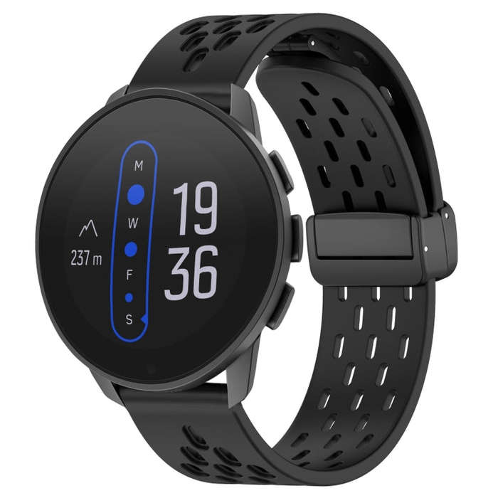 For  SUUNTO 9 Peak 22mm Folding Magnetic Clasp Silicone Watch Band(Black)