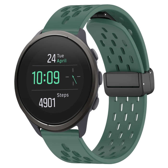 For SUUNTO 5 Peak 22mm Folding Magnetic Clasp Silicone Watch Band(Dark Green)