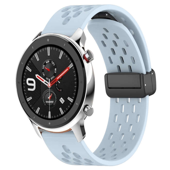 For Amazfit GTR 4 22mm Folding Magnetic Clasp Silicone Watch Band(Light Blue)