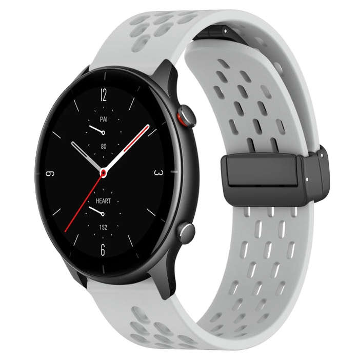 For Amazfit GTR 2e 22mm Folding Magnetic Clasp Silicone Watch Band(Light Grey)