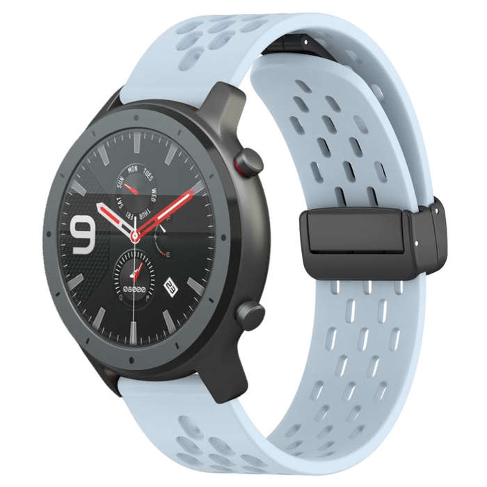 For Amazfit GTR 47mm 22mm Folding Magnetic Clasp Silicone Watch Band(Light Blue)