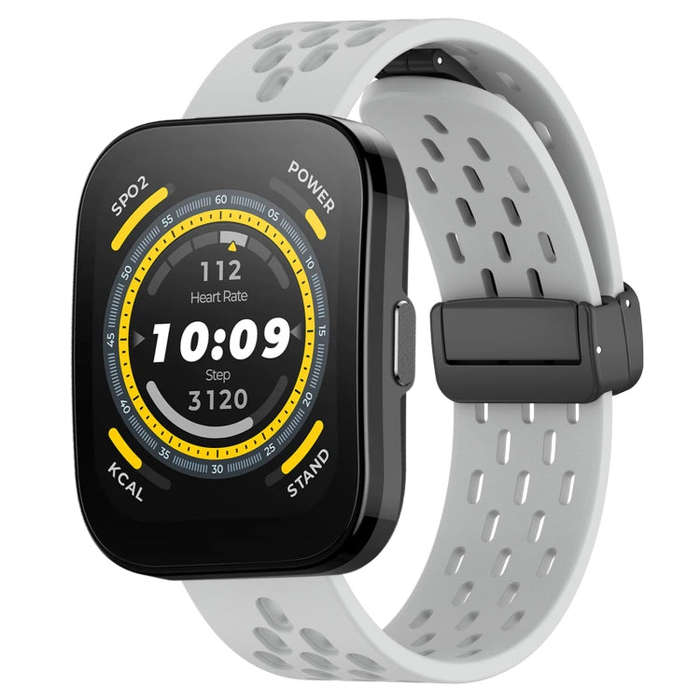 For Amazfit Bip 5 22mm Folding Magnetic Clasp Silicone Watch Band(Light Grey)