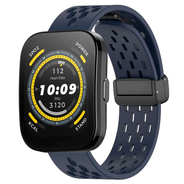 For Amazfit Bip 5 22mm Folding Magnetic Clasp Silicone Watch Band(Midnight Blue)