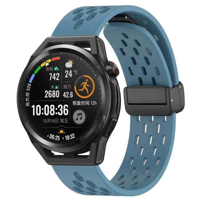 For Huawei Watch GT Runner 22mm Folding Magnetic Clasp Silicone Watch Band(Blue)