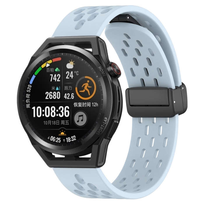 For Huawei Watch GT Runner 22mm Folding Magnetic Clasp Silicone Watch Band(Light Blue)