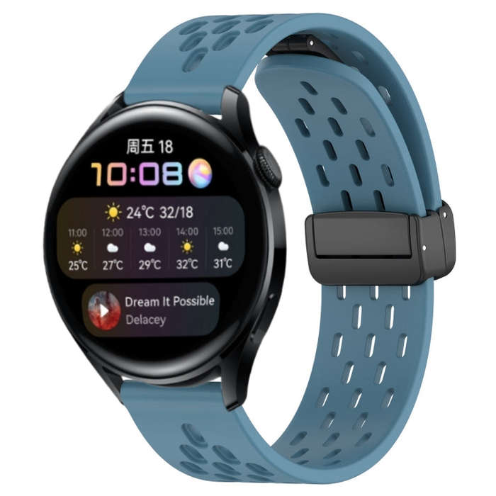 For Huawei Watch 3 22mm Folding Magnetic Clasp Silicone Watch Band(Blue)