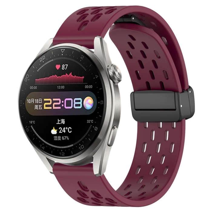 For Huawei Watch 3 Pro 22mm Folding Magnetic Clasp Silicone Watch Band(Wine Red)