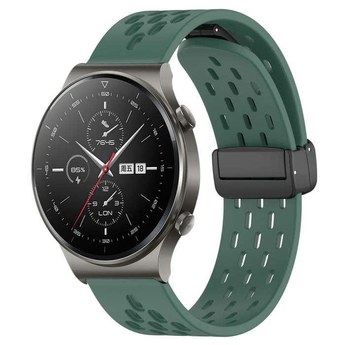 For Huawei GT2 Pro 22mm Folding Magnetic Clasp Silicone Watch Band(Dark Green)