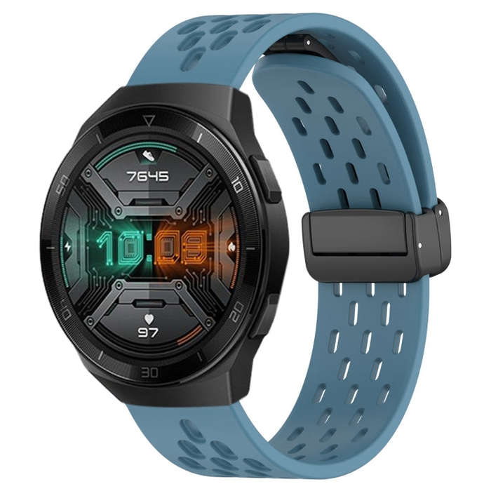 For Huawei Watch GT 2E 22mm Folding Magnetic Clasp Silicone Watch Band(Blue)