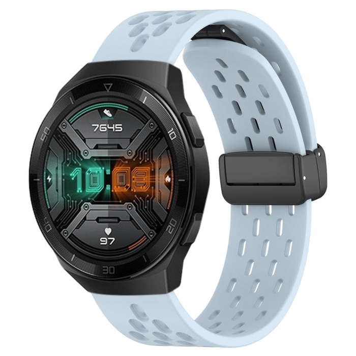 For Huawei Watch GT 2E 22mm Folding Magnetic Clasp Silicone Watch Band(Light Blue)