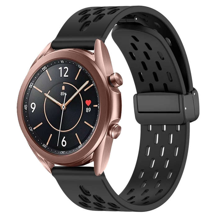 For Samsung Galaxy Watch3 41mm 20mm Folding Magnetic Clasp Silicone Watch Band(Black)