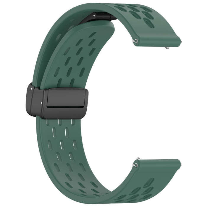 For Samsung Galaxy Watch3 41mm 20mm Folding Magnetic Clasp Silicone Watch Band(Dark Green)