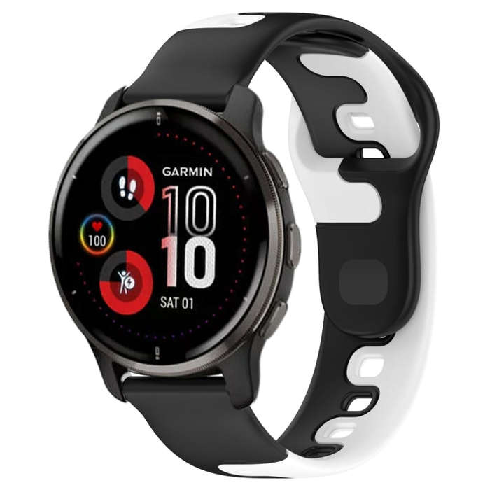 For Garmin Venu 2 Plus 20mm Double Color Silicone Watch Band(Black+White)