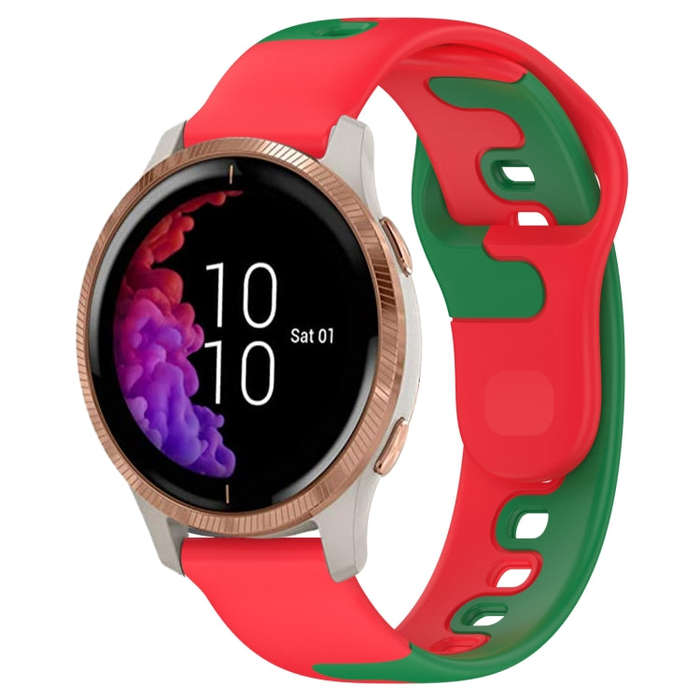 For Garmin Venu 20mm Double Color Silicone Watch Band(Red+Green)