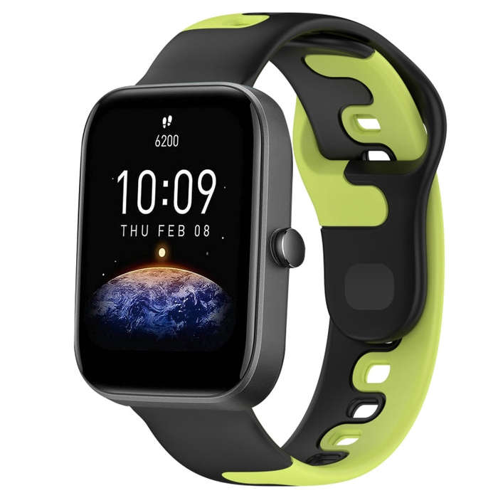 For Amazfit Bip3 20mm Double Color Silicone Watch Band(Black+Green)