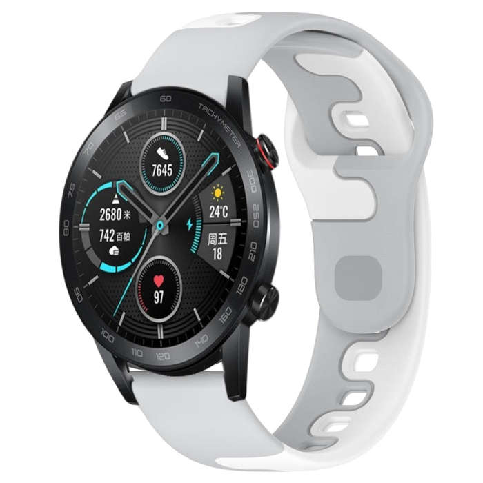 For Honor MagicWatch2 42mm 20mm Double Color Silicone Watch Band(Grey+White)
