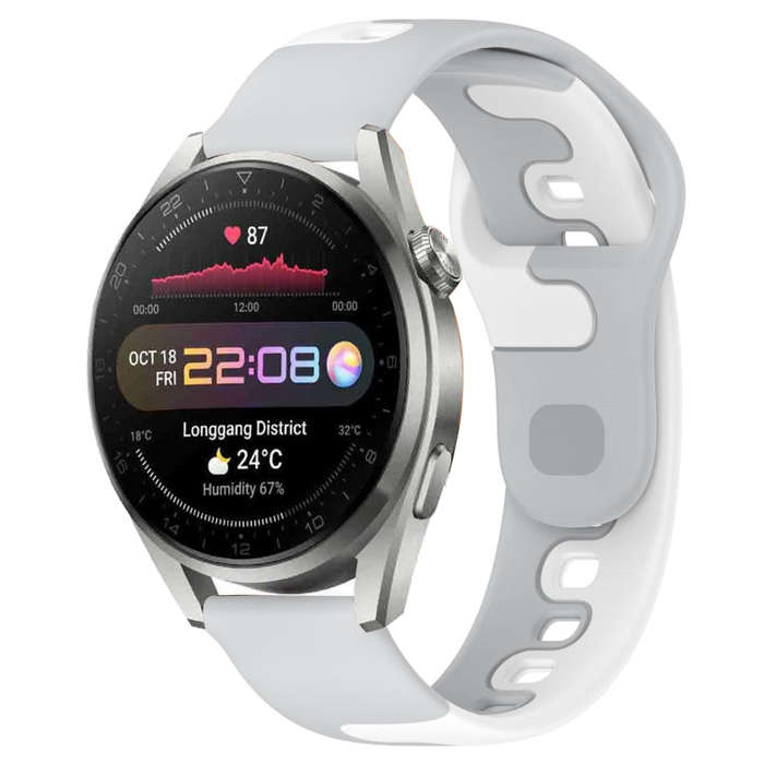 For Huawei Watch 3 Pro 22mm Double Color Silicone Watch Band(Grey+White)