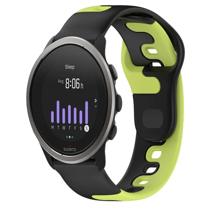 For SUUNTO 5 Peak 22mm Double Color Silicone Watch Band(Black+Green)
