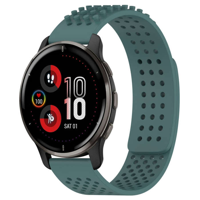 For Garmin Venu 2 Plus 20mm Holes Breathable 3D Dots Silicone Watch Band(Olive Green)