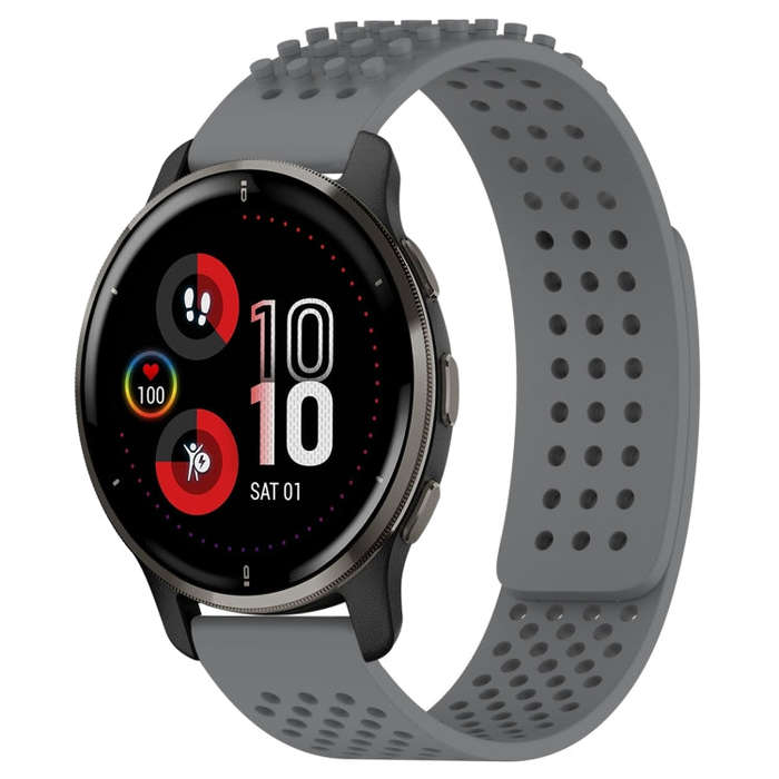 For Garmin Venu 2 Plus 20mm Holes Breathable 3D Dots Silicone Watch Band(Grey)