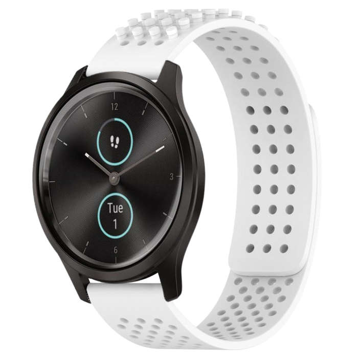 For Garmin VivoMove Style 20mm Holes Breathable 3D Dots Silicone Watch Band(White)