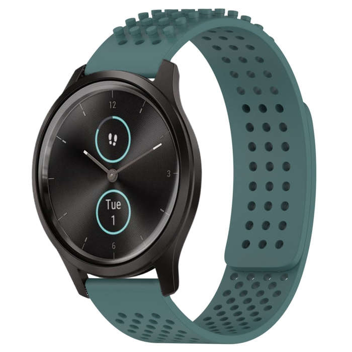 For Garmin VivoMove Style 20mm Holes Breathable 3D Dots Silicone Watch Band(Olive Green)