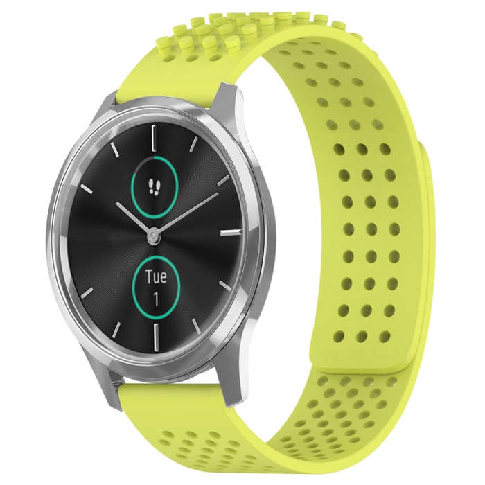 For Garmin VivoMove Luxe 20mm Holes Breathable 3D Dots Silicone Watch Band(Lime Green)